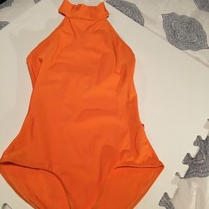 Yumiko Orange Halter Snap Leotard
